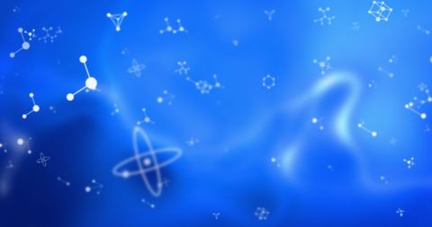 3d white molecules on glowing blue background in motion