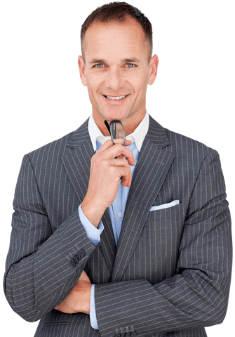 confident caucasian businessman holding glasses on transparent background - Download Free Stock Videos Pikwizard.com