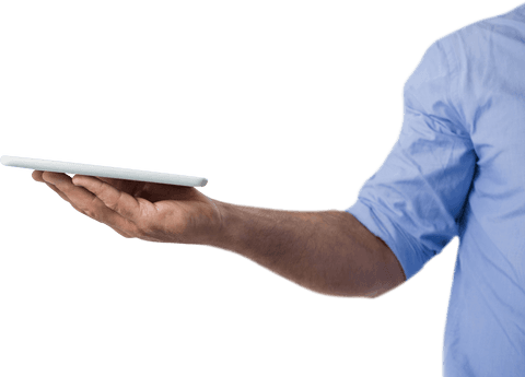 man in blue shirt holding transparent digital tablet by hand - Download Free Stock Videos Pikwizard.com
