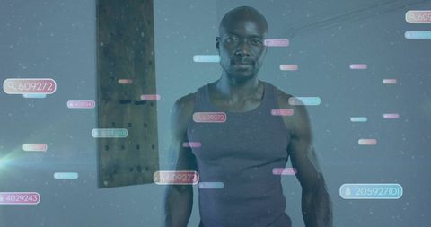 Athletic Man Engaged in Futuristic Digital Interface Concept