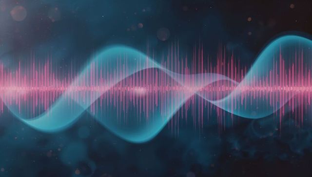 Futuristic audio waveform in neon digital space