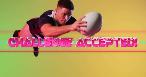 Dynamic Athlete Dives with Ball in Colorful Action