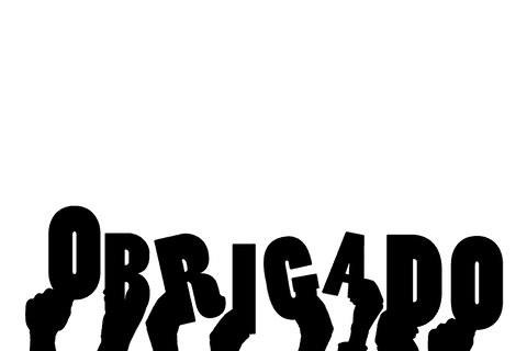 Transparent 'obrigado' with hand gestures in design