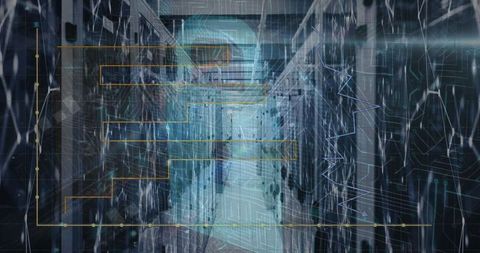 Futuristic Data Center Aisle with Holographic Network Overlay - Download Free Stock Images Pikwizard.com