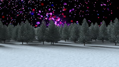 Magical Winter Wonderland with Falling Snow and Illuminated Sky