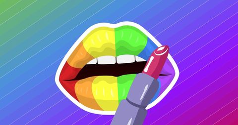 Rainbow Lips with Lipstick Icon on Vibrant Gradient