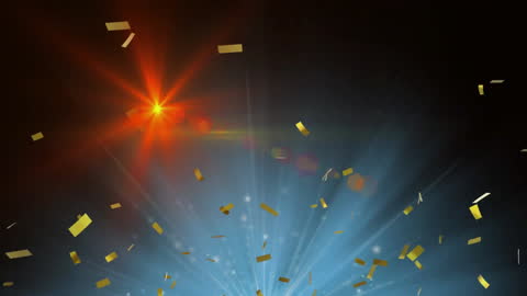 Gold Confetti with Red and White Spotlights on Black Background