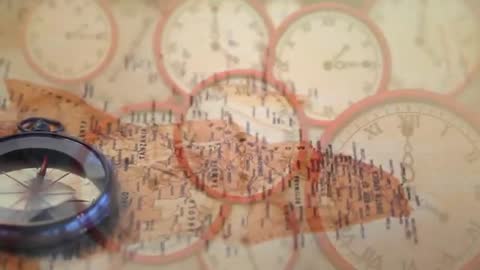 Composite Map with Tanzanian Landscape and Vintage Timepieces