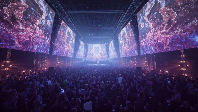 Vibrant concert crowd with stunning led screens display