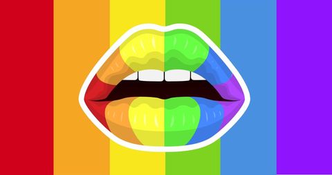 Lgbtq+ pride rainbow lips on vibrant spectrum backdrop
