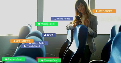 Businesswoman Receiving Social Media Notifications on Public Transport