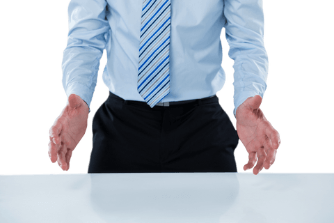 Transparent business presentation with empty hands gesture