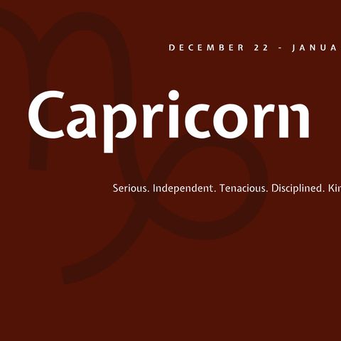 capricorn zodiac sign on maroon background with traits listed - Download Free Stock Templates Pikwizard.com