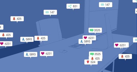 Social Media Notifications Over Computer Desk Concept
