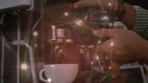 Barista Crafting Espresso with Technology Data Flow Overlay
