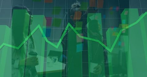 Team Collaborating on Project with Charts and Sticky Notes