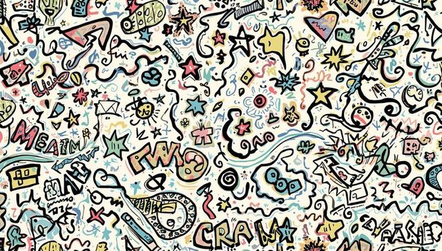Full-bleed whimsical pastel doodle collage filling surface featuring hand-lettered elements
