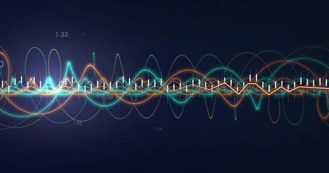 Neon Financial Waveform with Candlestick Overlay and Multicolor Data Streams, Futuristic