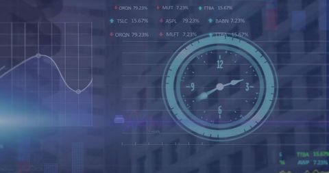 Clock and Financial Data Overlaid on Cityscape - Download Free Stock Images Pikwizard.com