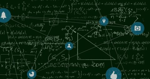Digital Network with Icons Over Mathematical Equations - Download Free Stock Images Pikwizard.com