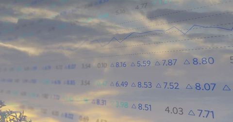 Abstract Financial Graph Overlaying Dusk Sky for Data Visualization
