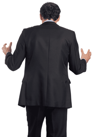 Transparent businessman holding invisible object back view png