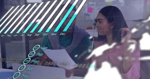 Diverse Colleagues Discussing Financial Data and Global Business