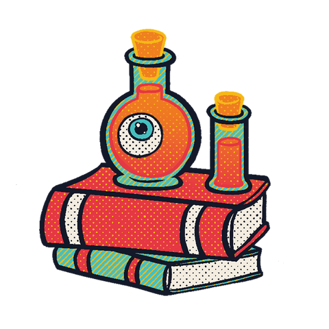 vintage comic style eyeball flask on books with transparent background - Download Free Stock Videos Pikwizard.com