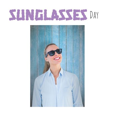 Celebrating Sunglasses Day with Smiling Woman - Download Free Stock Templates Pikwizard.com