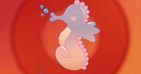 Pastel seahorse with bubbles on circular gradient underwater scene