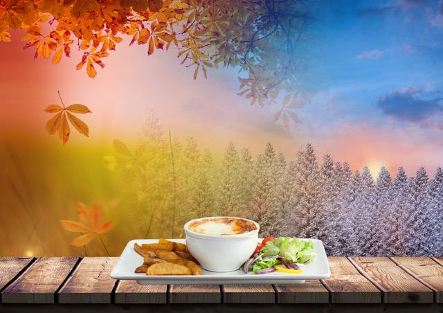 Seasonal Transition Concept with Rustic Meal Against Colorful Autumn Winter Background - Download Free Stock Photos Pikwizard.com