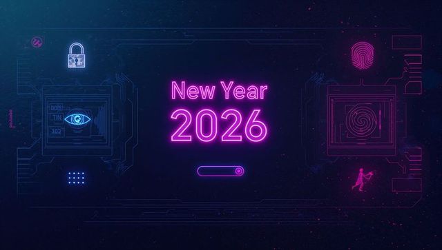 New year 2026 neon display celebrating futuristic ui dashboard with cyber holographic elements
