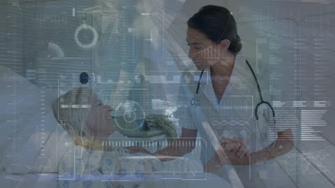 Doctor Caring for Patient with Digital Interface Visual