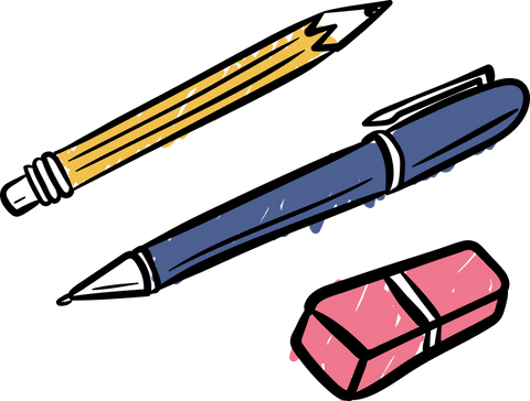 Transparent png illustration of stationery items for learning activities
