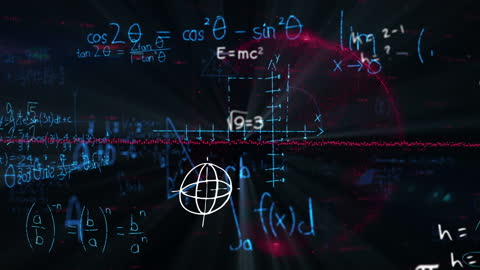 Animated Math Formulas and Graphs on Blackboard Style Background