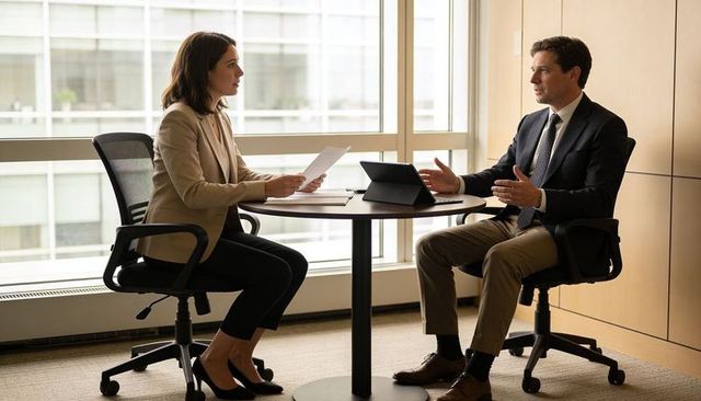 Business meeting reviewing documents and tablet during professional colleague discussion