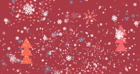 Festive Snowflakes with Stylized Christmas Trees on Red Background