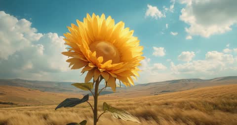Sunflower Gently Swaying in Open Grassland