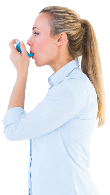 Transparent Image of Blonde Woman Using Asthma Inhaler - Download Free Stock Videos Pikwizard.com