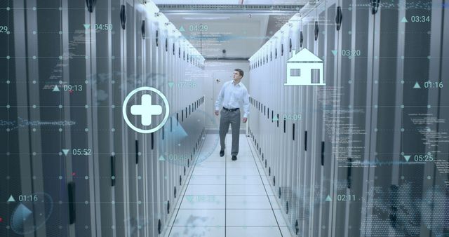 IT Professional in Data Center with Digital Interface Graphics - Download Free Stock Photos Pikwizard.com