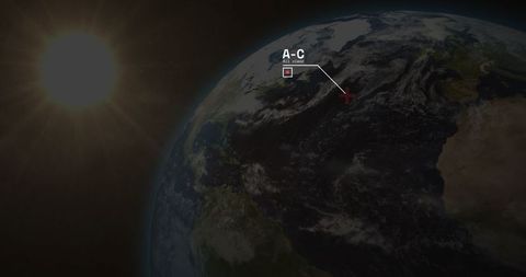 Earth orbit with sun and global technology marker