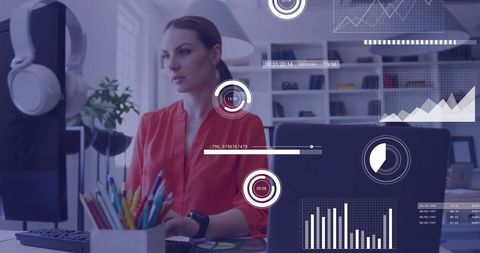 Businesswoman Analyzing Financial Data Trends on Computer - Download Free Stock Images Pikwizard.com