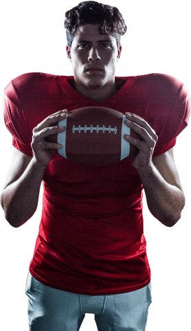 Focused American Football Player Holding Ball Transparent Background