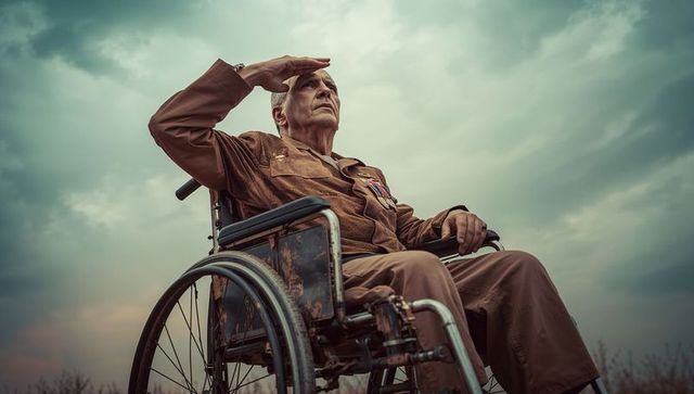 Dignified veteran in wheelchair honoring legacy