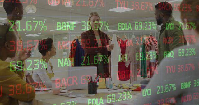 Business Team Collaborating During Financial Presentation with Stock Market Overlay - Download Free Stock Images Pikwizard.com