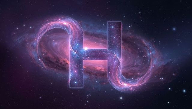 Glowing nebula forming letter h in galactic cosmos