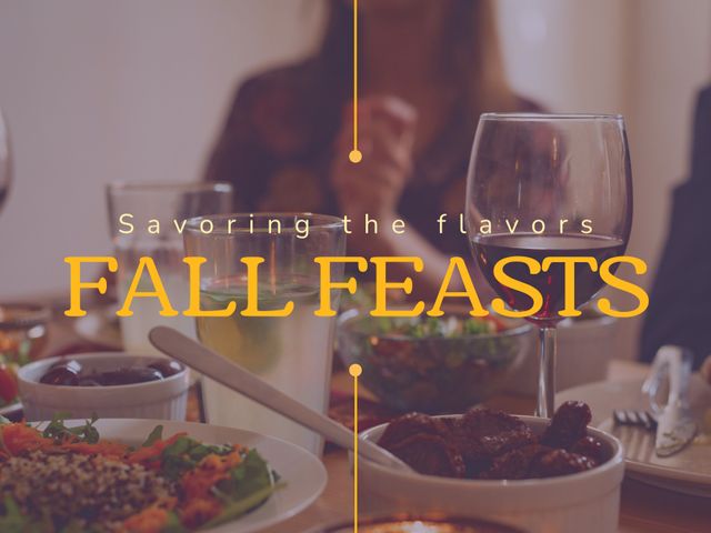 Elegant autumn-themed dinner table with wine glasses, perfect for promoting seasonal menus and fall feasts. Ideal for restaurant promotions, culinary websites, dining event advertisements, seasonal greeting cards, and food blogs.