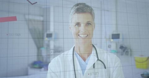 Caucasian Female Doctor with Data Interface Overlay