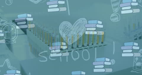 Education and Science Integration with Books and Lab Illustrations