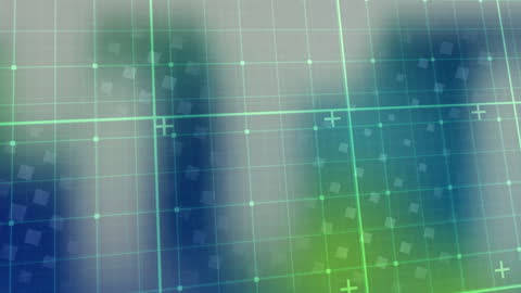 Dynamic Digital Interface with Geometric Shapes on Blue Background